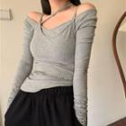 Set: Long-sleeve Top + Camisole Top Gray - One Size