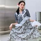 Puff-sleeve Ruffled Floral Panel Mini A-line Dress