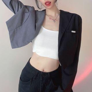 Two-tone Cropped Open-front Blazer
