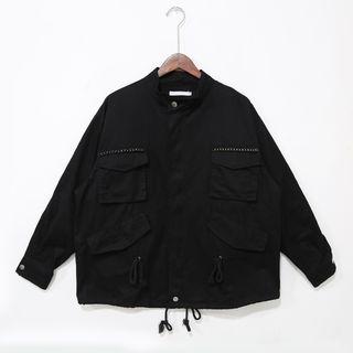 Drawstring Chain Trim Oversized Jacket