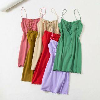 Spaghetti-strap Lettuce Edge Mini Sheath Dress