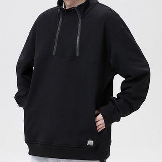 Long-sleeve High-neck Plain Half-zip Sweatshirt