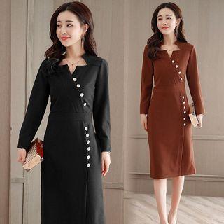 Long Sleeve Buttoned Shift Dress