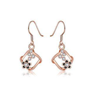 Plated Rose Gold Flower Earrings With Austrian Element Crystal Rose Gold - One Size