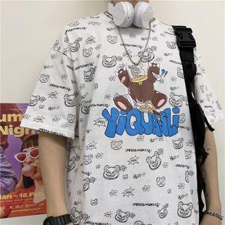 Short-sleeve Bear Pattern Print T-shirt