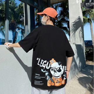 3/4 Sleeve Panda Print T-shirt
