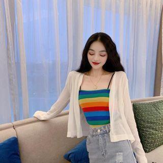 Striped Knit Camisole / Plain Cardigan