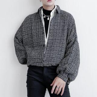 V-neck Gingham Oversized Jacket Black - One Size