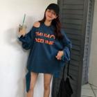 Cutout Shoulder Lettering Pullover