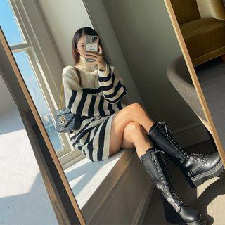 Zipped Stripe Sweater Minidress