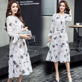 Print Bell-sleeve Dress