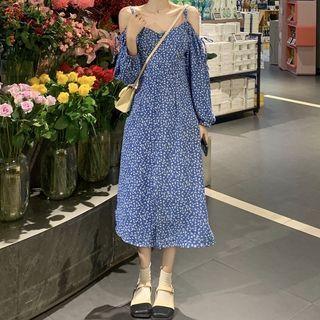 Spaghetti Strap Off-shoulder V-neck Floral Dress