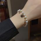 Embossed Disc Alloy Pearl Bracelet Pearl & Gold - One Size