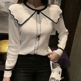 Peter-pan Collar Contrast Knit Top