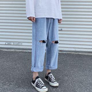 Couple Matching Ripped Wide-leg Jeans