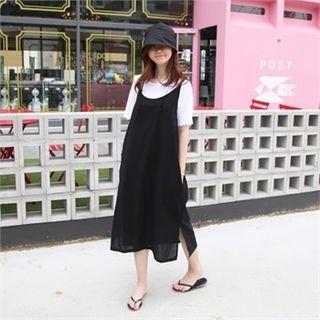 Linen Blend Slit-hem Jumper Dress