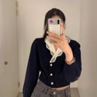 Lace Crop Cardigan Navy Blue - One Size