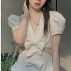 Puff-sleeve Bow Cutout Romper
