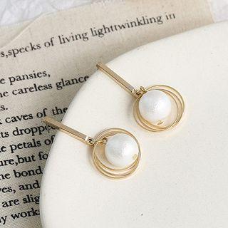 Faux Pearl Hoop Dangle Earring E702 - S925 Silver Needle Earring - Faux Pearl & Gold - One Size