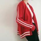 Open Front Striped Cardigan Red - One Size