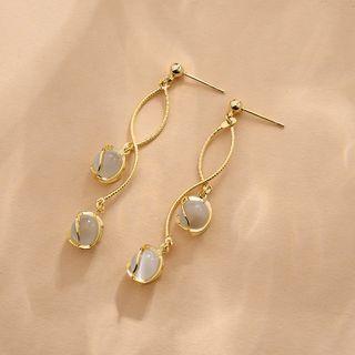 Cat Eye Stone Drop Earring 1 Pair - Qr-202 - Gold - One Size