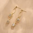 Cat Eye Stone Drop Earring 1 Pair - Qr-202 - Gold - One Size