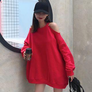 Cutout Shoulder Color Block Pullover