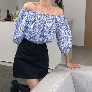 Off-shoulder Floral Shirt As Shown As Figure - One Size