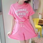 Letter T-shirt & Drawcord Shorts Sweatsuit Set