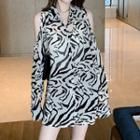 Cold-shoulder Zebra Print Blouse / Plain Camisole Top