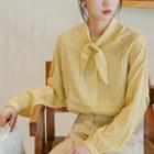 Tie-neck Plaid Blouse Yellow - One Size