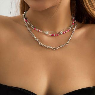 Set Of 2: Alloy Necklace 3544 - Silver - One Size