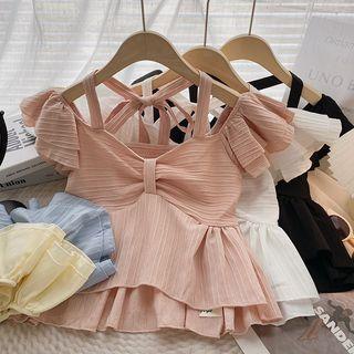 Sleeveless Plain Lace-up Blouse