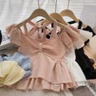 Sleeveless Plain Lace-up Blouse