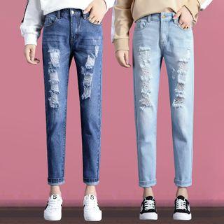 Ripped Slim Fit Washed Jeans