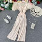 Sleeveless Buttoned Wide-leg Playsuit Almond - One Size