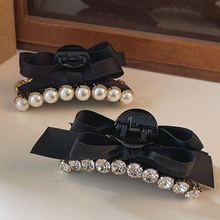 Rhinestone / Faux Pearl Bow Hair Clamp