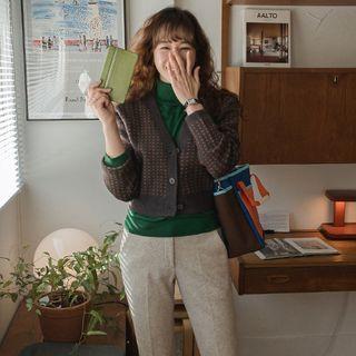 V-neck Dotted Cropped Cardigan