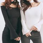 Choker-neck Ribbed Slim-fit Top