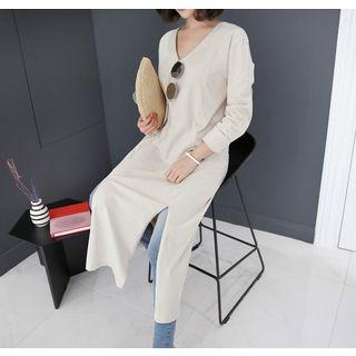 V-neck Slit-detail Long Pullover Dress