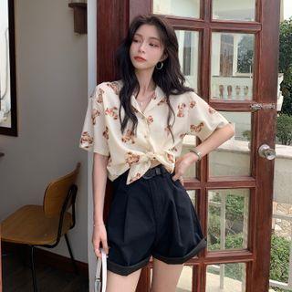 Short-sleeve Bear Print Shirt + Belted Shorts