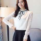 Mock Neck Long-sleeve Lace Top