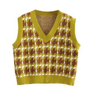 Houndstooth Knit Vest Houndstooth Knit Vest - One Size
