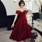 Off-shoulder Glitter Midi Prom Dress