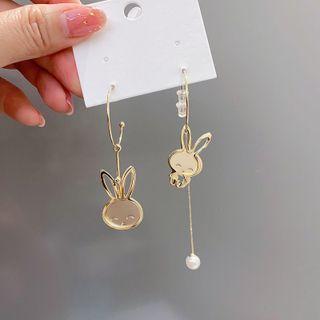 Rabbit Faux Pearl Asymmetrical Dangle Earring 1 Pair - Gold - One Size