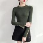 Buttoned Sleeve Rib Knit Top