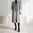 Peaked-lapel Wool Blend Long Coat With Belt