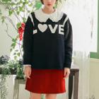 Love Letter Print Sweater Navy Blue - One Size