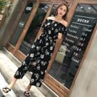 Off Shoulder Short-sleeve Floral Jumpsuit