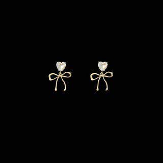 Bow Rhinestone Alloy Dangle Earring 1 Pair - S925 Silver - White & Gold - One Size